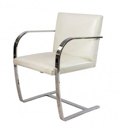  Knoll Pair of Mid Century Chrome and White Leather Armchairs