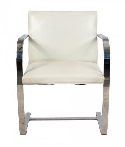  Knoll Pair of Mid Century Chrome and White Leather Armchairs