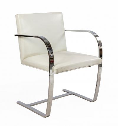  Knoll Pair of Mid Century Chrome and White Leather Armchairs