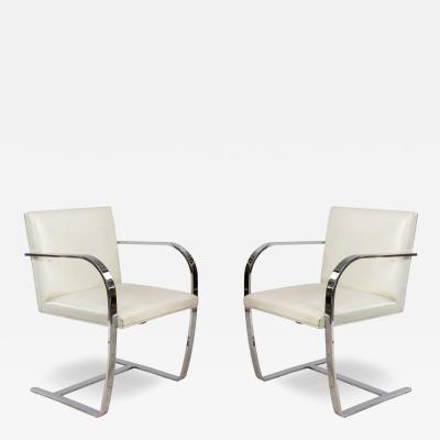  Knoll Pair of Mid Century Chrome and White Leather Armchairs