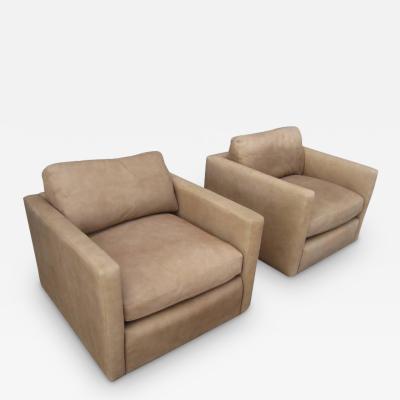  Knoll Pair of Pfister Lounge Chairs in Suede with Down Cushions