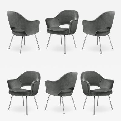  Knoll Saarinen Executive Arm Chairs in Graphite Velvet for Knoll Set of 6