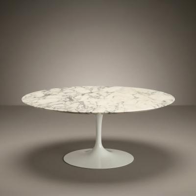  Knoll Saarinen Round Pedestal Tulip Coffee Table in Arabescato Marble