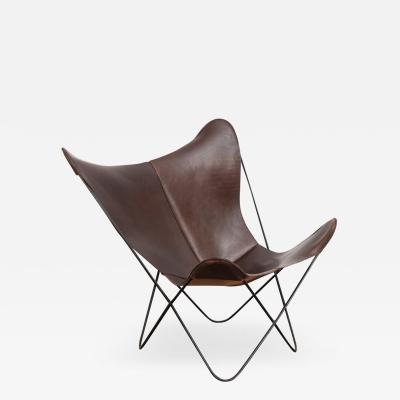  Knoll Tobacco Leather Hardoy Butterfly Chair for Knoll