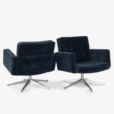  Knoll Vincent Cafiero for Knoll Lounge Chairs in Midnight Mohair and Aluminum Pair