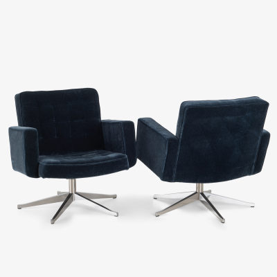  Knoll Vincent Cafiero for Knoll Lounge Chairs in Midnight Mohair and Aluminum Pair