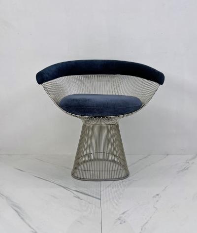 Knoll Warren Platner Arm Chairs in Sapphire Velvet