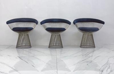  Knoll Warren Platner Arm Chairs in Sapphire Velvet