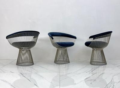  Knoll Warren Platner Arm Chairs in Sapphire Velvet