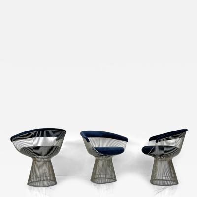  Knoll Warren Platner Arm Chairs in Sapphire Velvet
