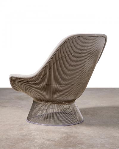  Knoll Warren Platner High Back Easy Chair and Ottoman in Gray Knoll Velvet Nickel