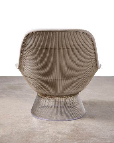  Knoll Warren Platner High Back Easy Chair and Ottoman in Gray Knoll Velvet Nickel