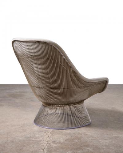  Knoll Warren Platner High Back Easy Chair and Ottoman in Gray Knoll Velvet Nickel