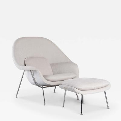  Knoll Womb Chair Ottoman in Gray Chenille Velvet by Eero Saarinen for Knoll