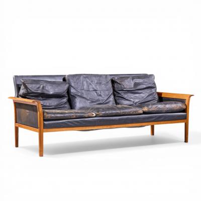  Knut Saeter Knut S ter for Vatne M bler Mid Century Norwegian Teak and Leather Loveseat Sofa
