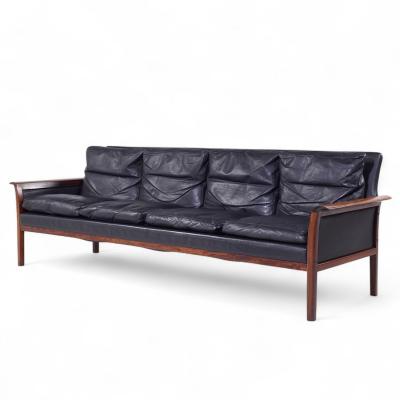  Knut Saeter Knut Saeter for Vatne M bler Mid Century Norwegian Rosewood and Leather Sofa