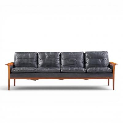  Knut Saeter Knut Saeter for Vatne M bler Mid Century Norwegian Rosewood and Leather Sofa