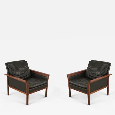 Knut Saeter Knut Saeter for Vatner MoblerNorwegian Leather and Rosewood Armchairs