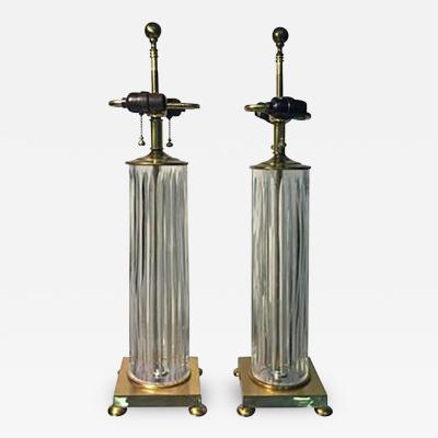  Koch Lowy Elegant Pair of Fluted Glass Table Lamps by Koch Lowy circa 1970