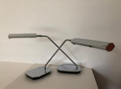  Koch Lowy Pair of Koch Lowy Chrome Swing Arm Adjustable Desk Lamps