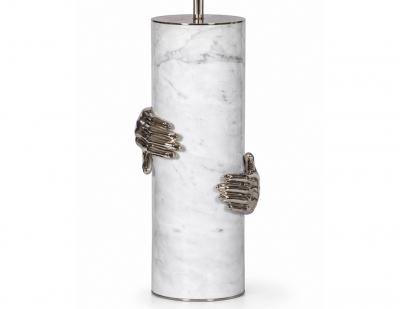  Koket Koket Vengeance Carrara Marble Polished Metal Sculptural Table Lamps