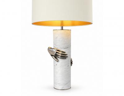  Koket Koket Vengeance Carrara Marble Polished Metal Sculptural Table Lamps