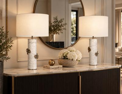  Koket Koket Vengeance Carrara Marble Polished Metal Sculptural Table Lamps