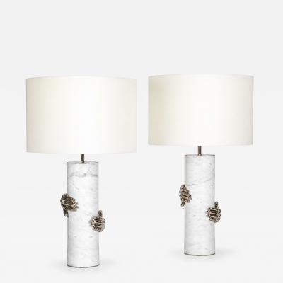  Koket Koket Vengeance Carrara Marble Polished Metal Sculptural Table Lamps