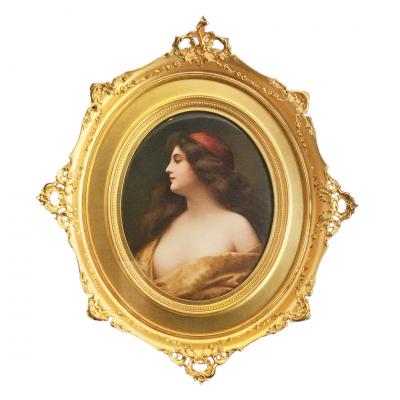  Konigliche Porzellan Manufaktur KPM Antique Painting of a Woman Porcelain KPM Plaque Gilt Frame