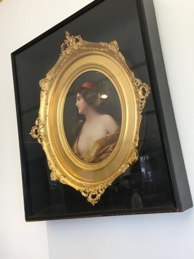  Konigliche Porzellan Manufaktur KPM Antique Painting of a Woman Porcelain KPM Plaque Gilt Frame