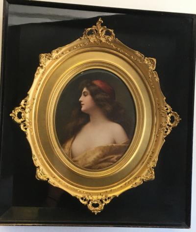  Konigliche Porzellan Manufaktur KPM Antique Painting of a Woman Porcelain KPM Plaque Gilt Frame