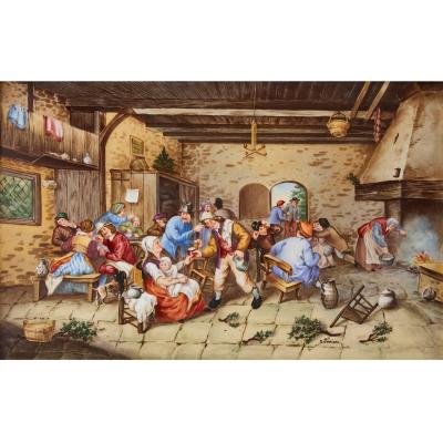  Konigliche Porzellan Manufaktur KPM Large German KPM style porcelain plaque of a tavern scene