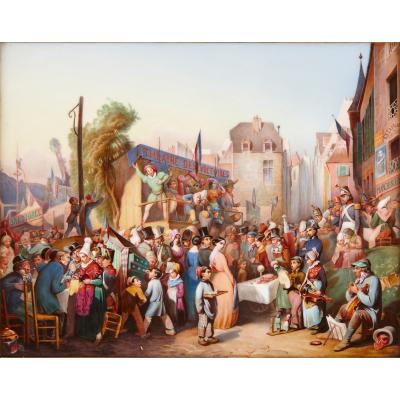  Konigliche Porzellan Manufaktur KPM Porcelain plaque of a 19th Century German market by KPM