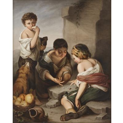  Konigliche Porzellan Manufaktur KPM Two KPM porcelain plaques in giltwood frames after Murillo