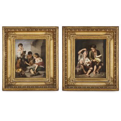  Konigliche Porzellan Manufaktur KPM Two KPM porcelain plaques in giltwood frames after Murillo