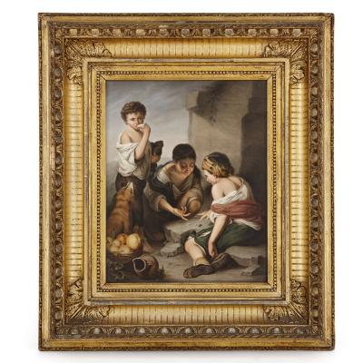  Konigliche Porzellan Manufaktur KPM Two KPM porcelain plaques in giltwood frames after Murillo