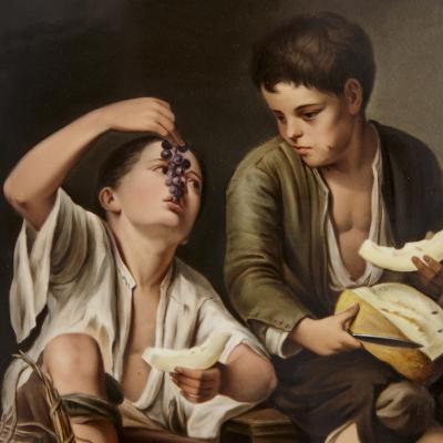  Konigliche Porzellan Manufaktur KPM Two KPM porcelain plaques in giltwood frames after Murillo