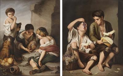  Konigliche Porzellan Manufaktur KPM Two KPM porcelain plaques in giltwood frames after Murillo