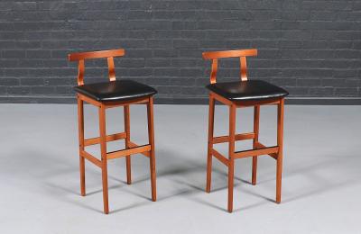 Korup Stolefabrik Danish Modern Teak Leather Bar Stools by Korup Stolefabrik