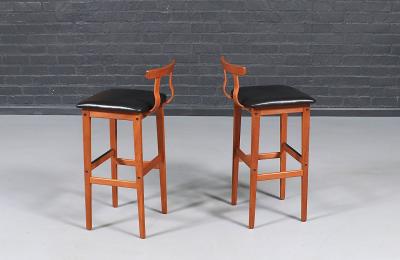  Korup Stolefabrik Danish Modern Teak Leather Bar Stools by Korup Stolefabrik