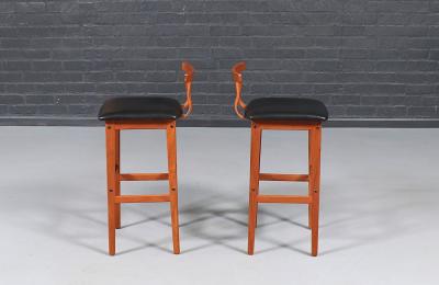  Korup Stolefabrik Danish Modern Teak Leather Bar Stools by Korup Stolefabrik