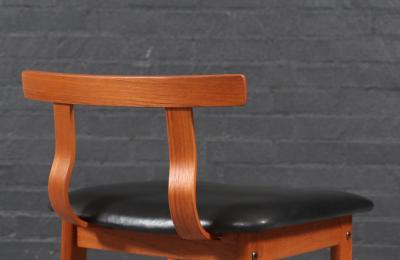  Korup Stolefabrik Danish Modern Teak Leather Bar Stools by Korup Stolefabrik