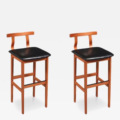  Korup Stolefabrik Danish Modern Teak Leather Bar Stools by Korup Stolefabrik