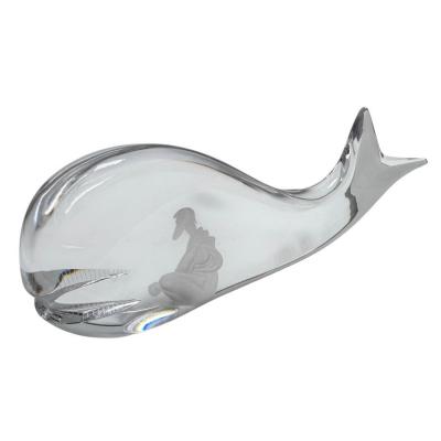  Kosta Boda AB Modern Kosta Boda Jonah and the Whale Crystal Fish Sculpture