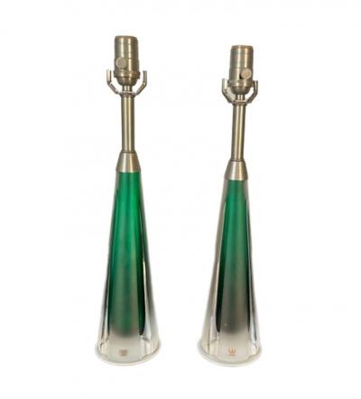  Kosta Boda AB Pair of Swedish Mid Century Modern Jade Green Kosta Lamps Perfume Bottle Shape