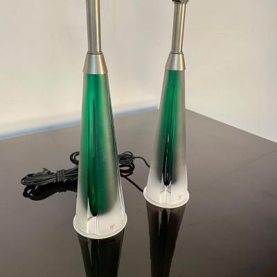  Kosta Boda AB Pair of Swedish Mid Century Modern Jade Green Kosta Lamps Perfume Bottle Shape
