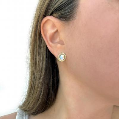 Kothari Rainbow Moonstone Cabochon White Diamond Halo Gold Stud Earrings Kothari 2024
