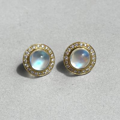  Kothari Rainbow Moonstone Cabochon White Diamond Halo Gold Stud Earrings Kothari 2024