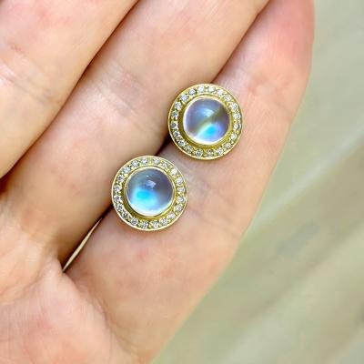  Kothari Rainbow Moonstone Cabochon White Diamond Halo Gold Stud Earrings Kothari 2024
