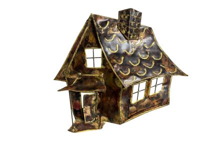  Kovacs ATMOSPHERIC BRUTALIST MIXED METALS HAUNTED HOUSE TREE WITH MOON WALL SCULPTURE